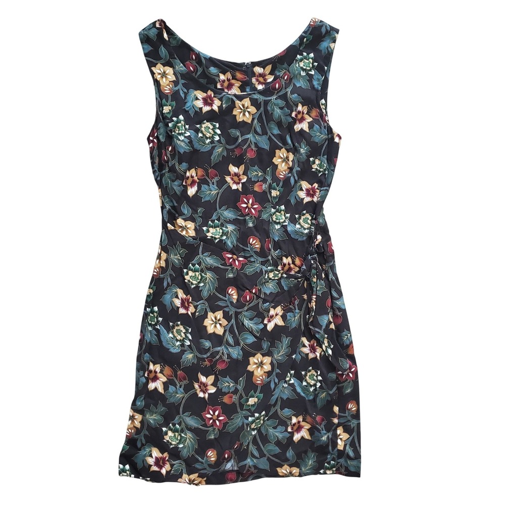 All That Jazz Vintage 90s Dark Floral Side Tie Sleeveless Mini Dress Size 5/6